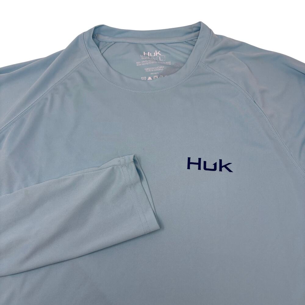 Huk Performance Fishing Mens Large‎ Light Blue Long Sleeve Graphic Shirt